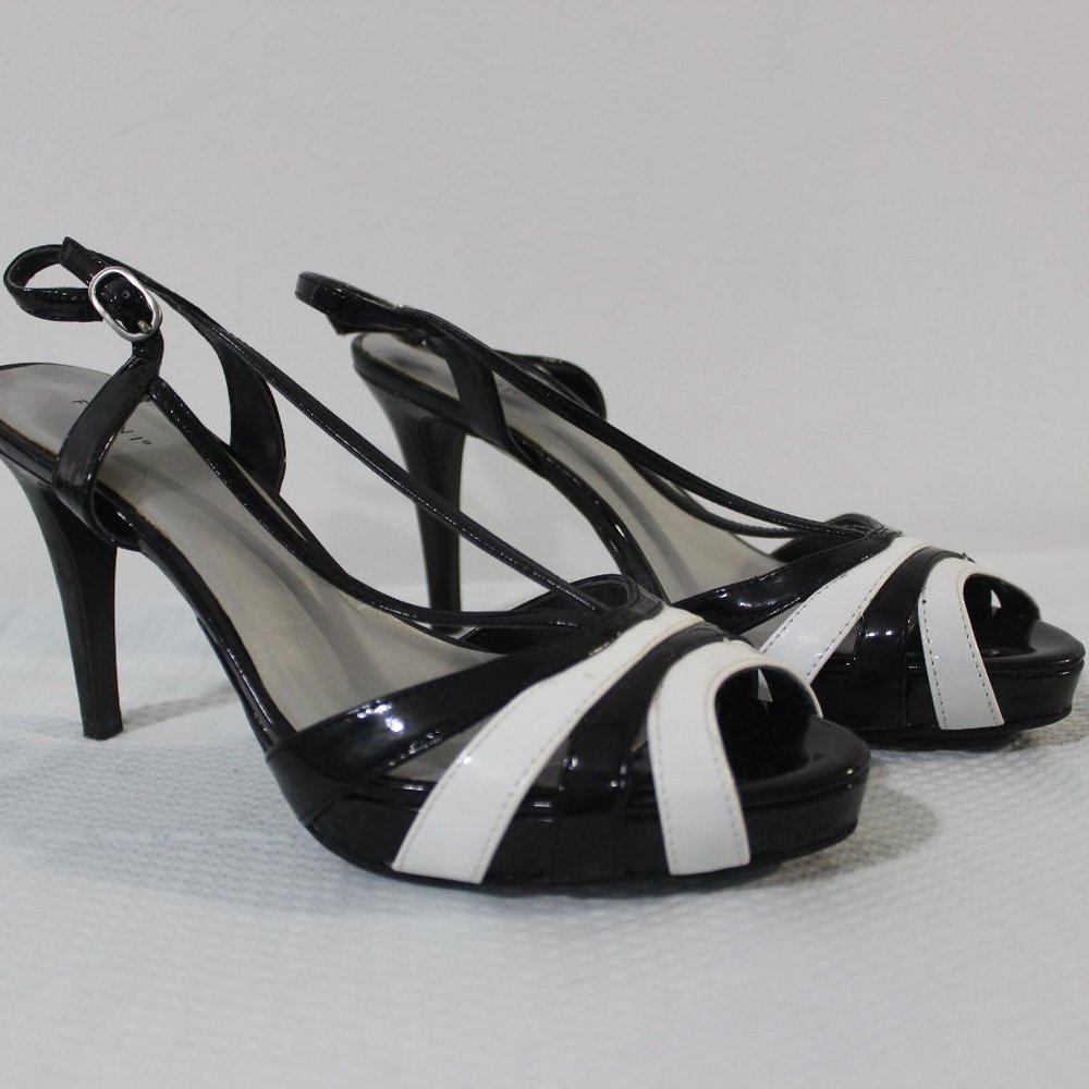 π€ Fioni Black White Patent Stiletto Heels Size 7 - Picture 1 of 11